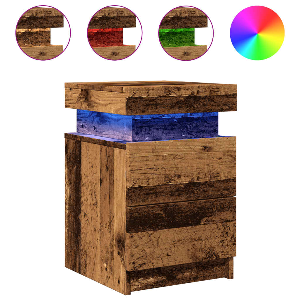 vidaXL Bedside Cabinets with LED 2 pcs Old Wood 35x39x55 cm