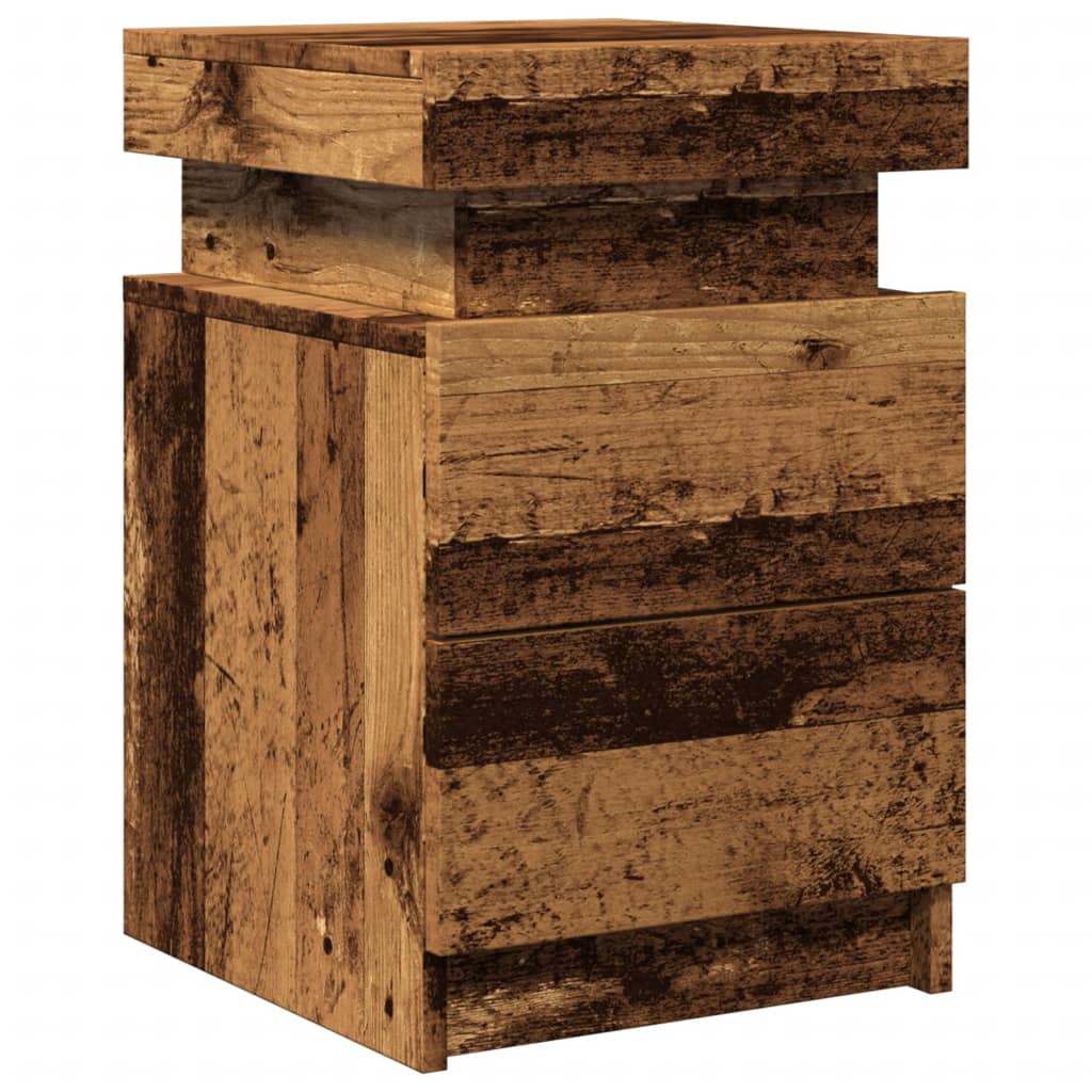 vidaXL Bedside Cabinets with LED 2 pcs Old Wood 35x39x55 cm