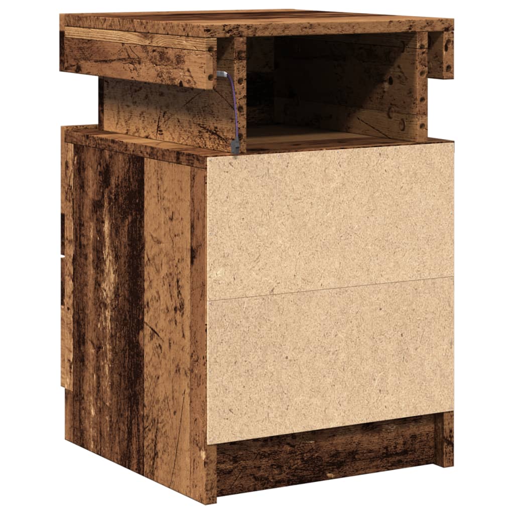 vidaXL Bedside Cabinets with LED 2 pcs Old Wood 35x39x55 cm