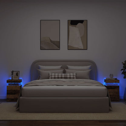 vidaXL Bedside Cabinets with LED 2 pcs Old Wood 35x39x55 cm
