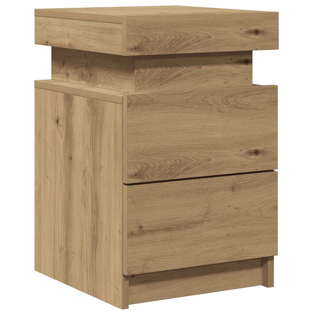 vidaXL Bedside Cabinet with LED Artisian Oak 35x39x55 cm