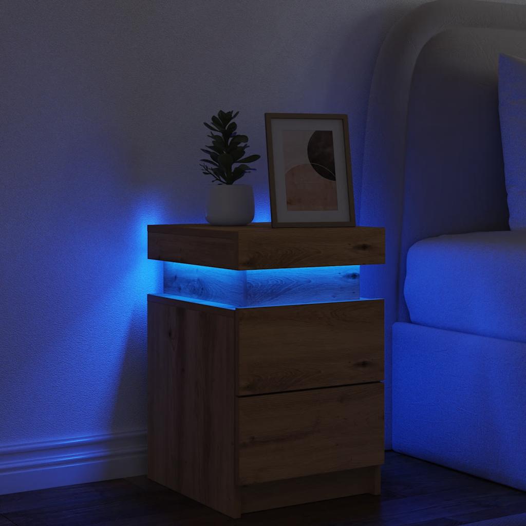 vidaXL Bedside Cabinet with LED Artisian Oak 35x39x55 cm