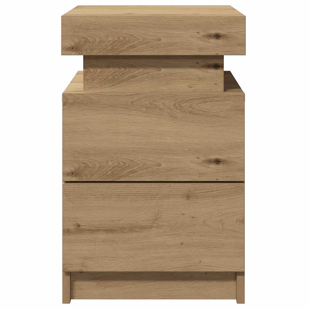 vidaXL Bedside Cabinet with LED Artisian Oak 35x39x55 cm