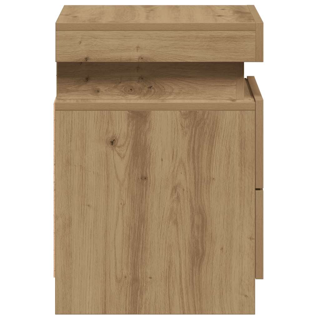 vidaXL Bedside Cabinet with LED Artisian Oak 35x39x55 cm