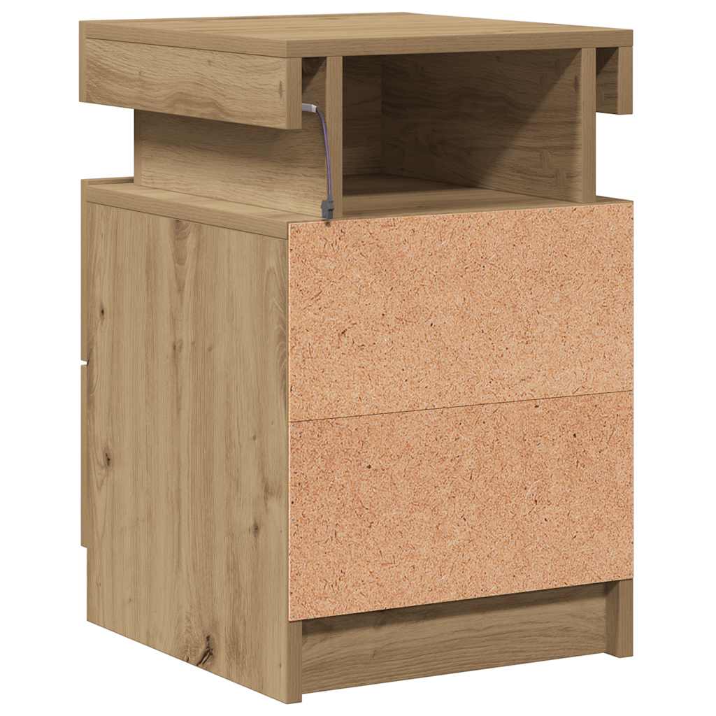 vidaXL Bedside Cabinet with LED Artisian Oak 35x39x55 cm