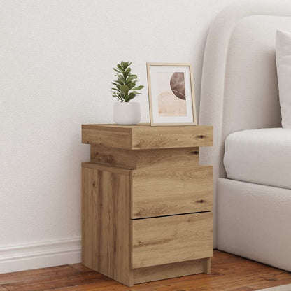 vidaXL Bedside Cabinet with LED Artisian Oak 35x39x55 cm