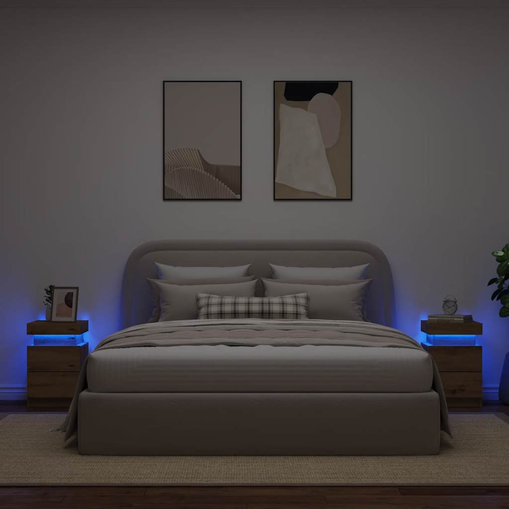 vidaXL Bedside Cabinets with LED 2 pcs Artisian Oak 35x39x55 cm Engineered Wood