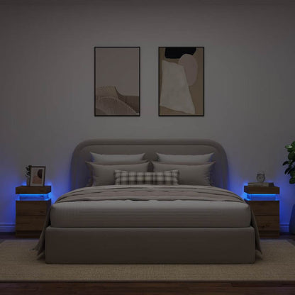 vidaXL Bedside Cabinets with LED 2 pcs Artisian Oak 35x39x55 cm Engineered Wood