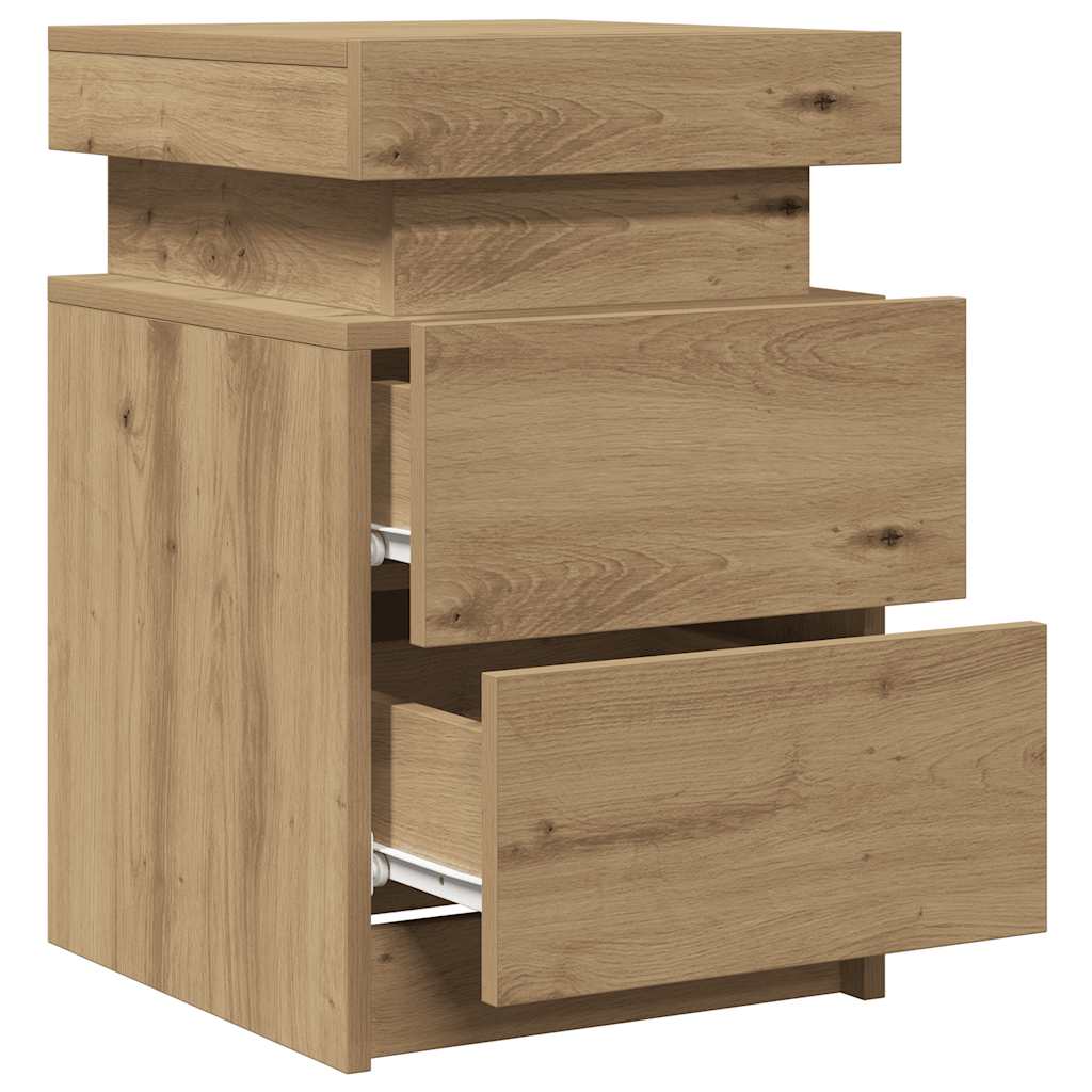 vidaXL Bedside Cabinets with LED 2 pcs Artisian Oak 35x39x55 cm Engineered Wood