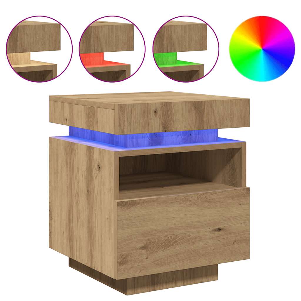 vidaXL Bedside Cabinet with LED Lights Artisan Oak 40x39x48,5 cm
