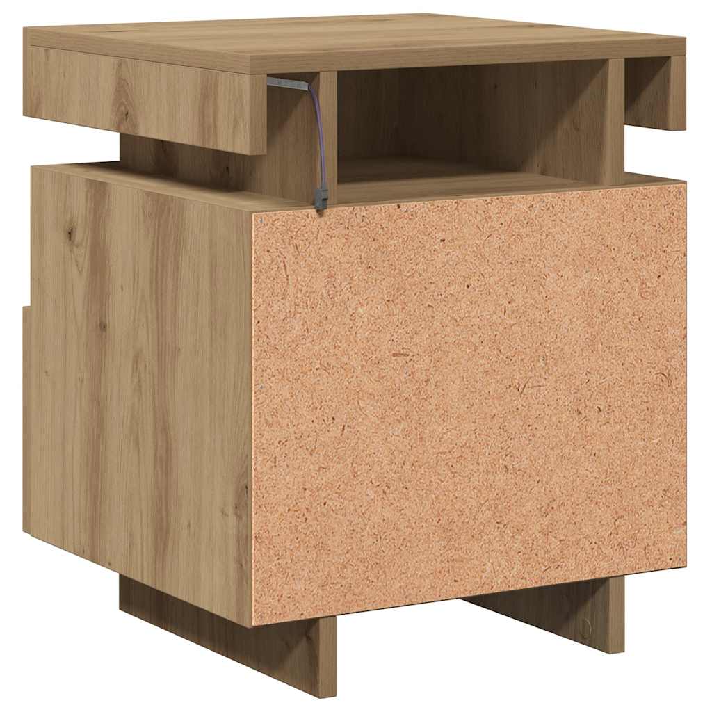 vidaXL Bedside Cabinet with LED Lights Artisan Oak 40x39x48,5 cm