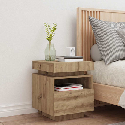 vidaXL Bedside Cabinet with LED Lights Artisan Oak 40x39x48,5 cm