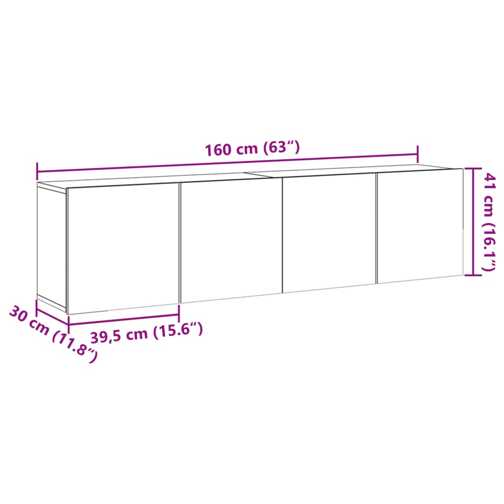 vidaXL 2 Piece Wall-mounted TV Cabinet Set Old Wood 80x30x41 cm