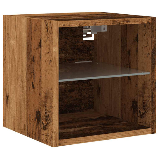vidaXL TV Wall Cabinet with LED Lights Old Wood 30x28,5x30 cm
