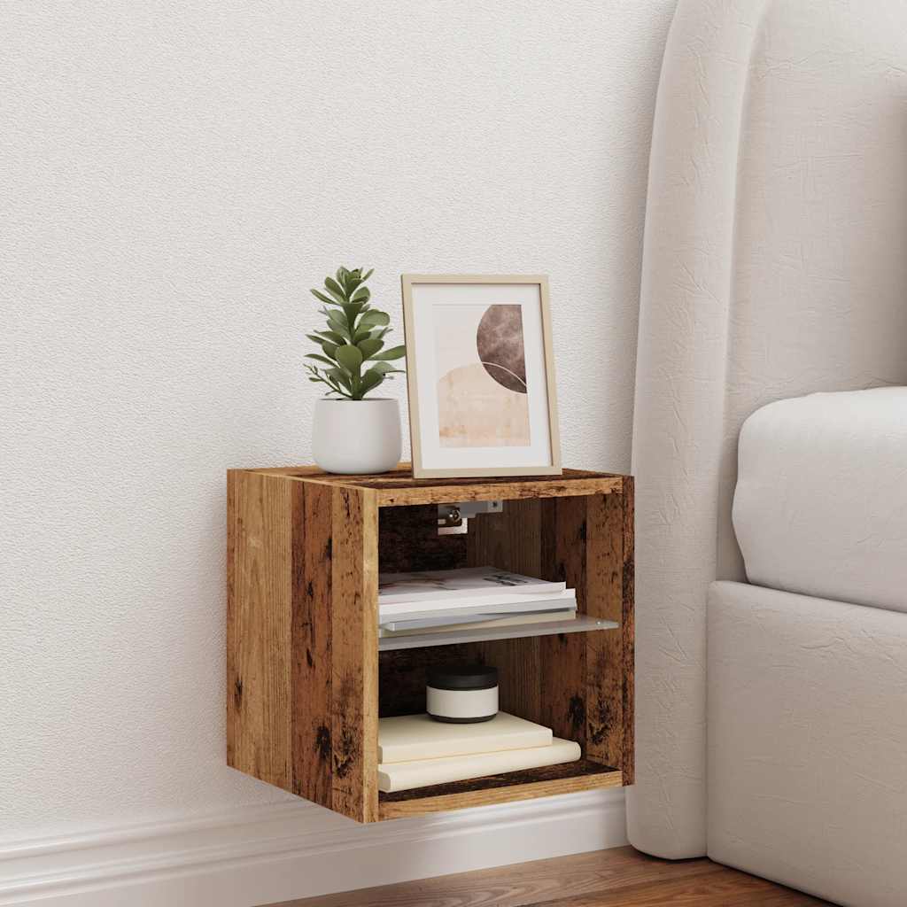 vidaXL TV Wall Cabinet with LED Lights Old Wood 30x28,5x30 cm
