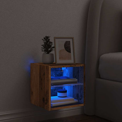 vidaXL TV Wall Cabinet with LED Lights Old Wood 30x28,5x30 cm