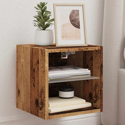 vidaXL TV Wall Cabinet with LED Lights Old Wood 30x28,5x30 cm