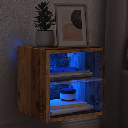 vidaXL TV Wall Cabinet with LED Lights Old Wood 30x28,5x30 cm