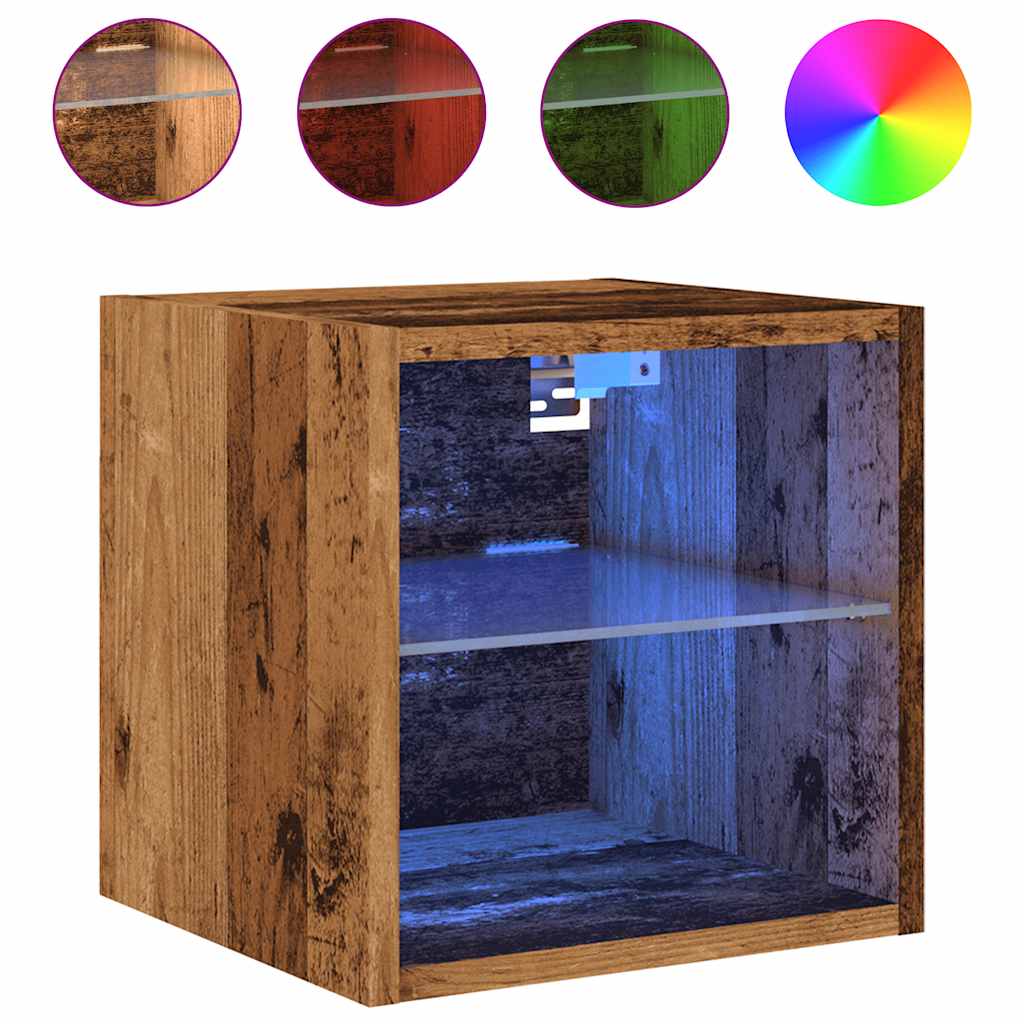 vidaXL TV Wall Cabinets with LED Lights 2 pcs Old Wood 30x28,5x30 cm