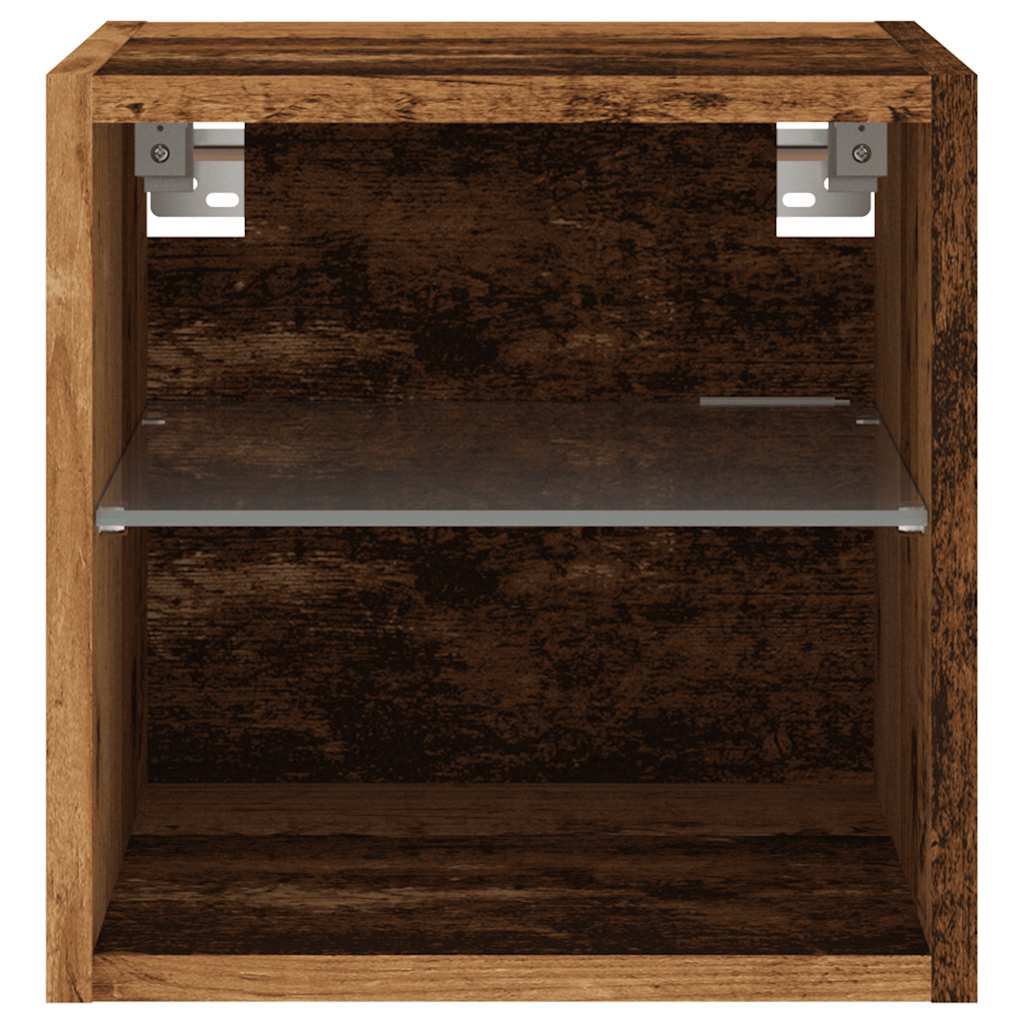 vidaXL TV Wall Cabinets with LED Lights 2 pcs Old Wood 30x28,5x30 cm