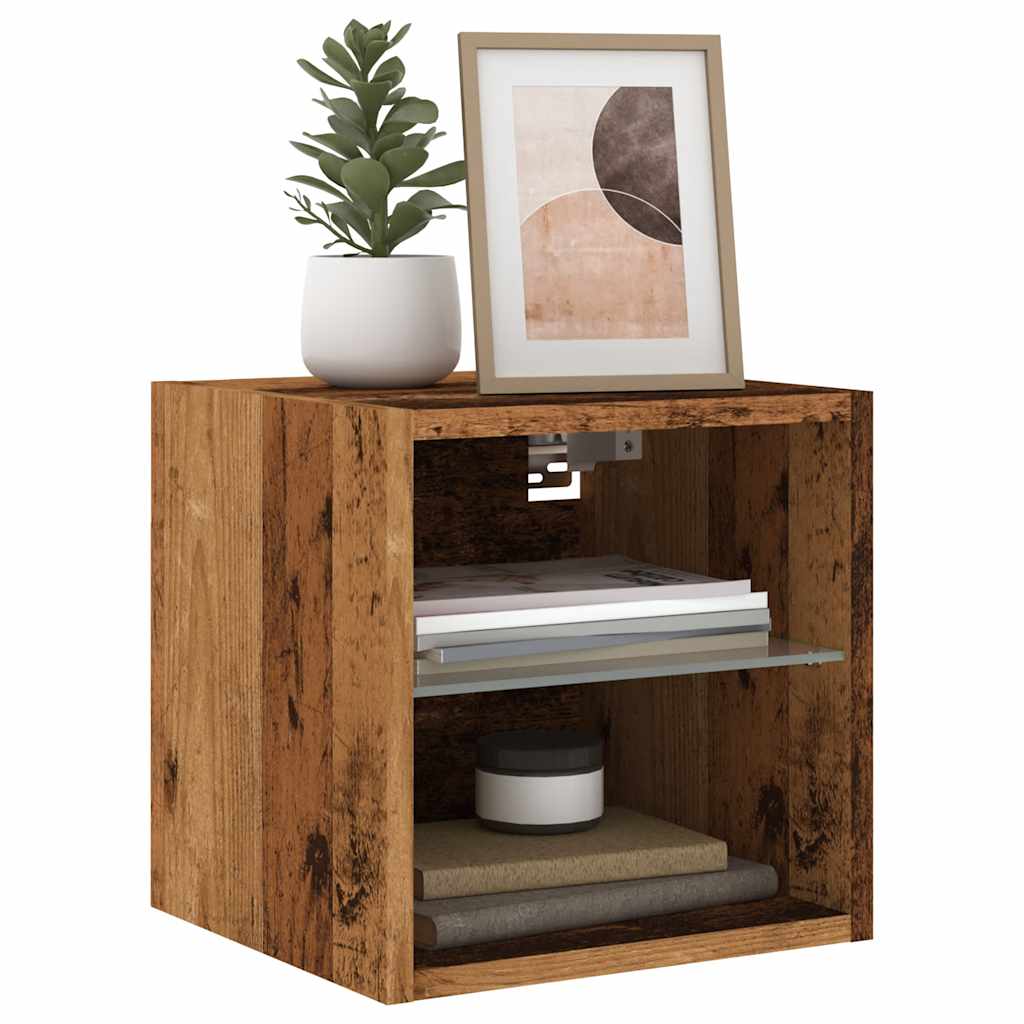 vidaXL TV Wall Cabinets with LED Lights 2 pcs Old Wood 30x28,5x30 cm