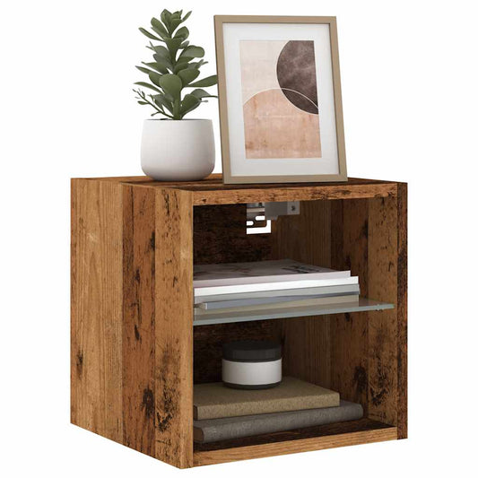 vidaXL TV Wall Cabinets with LED Lights 2 pcs Old Wood 30x28,5x30 cm