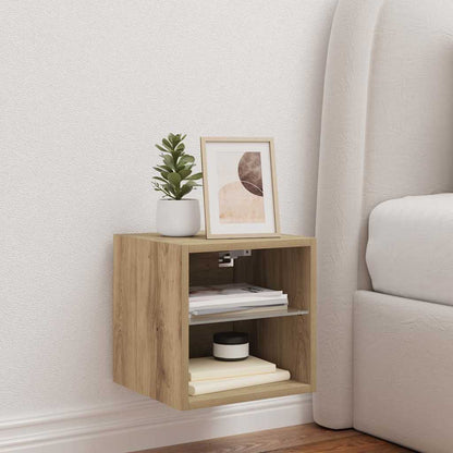vidaXL TV Wall Cabinet with LED Lights Artisan Oak 30x28.5x30 cm