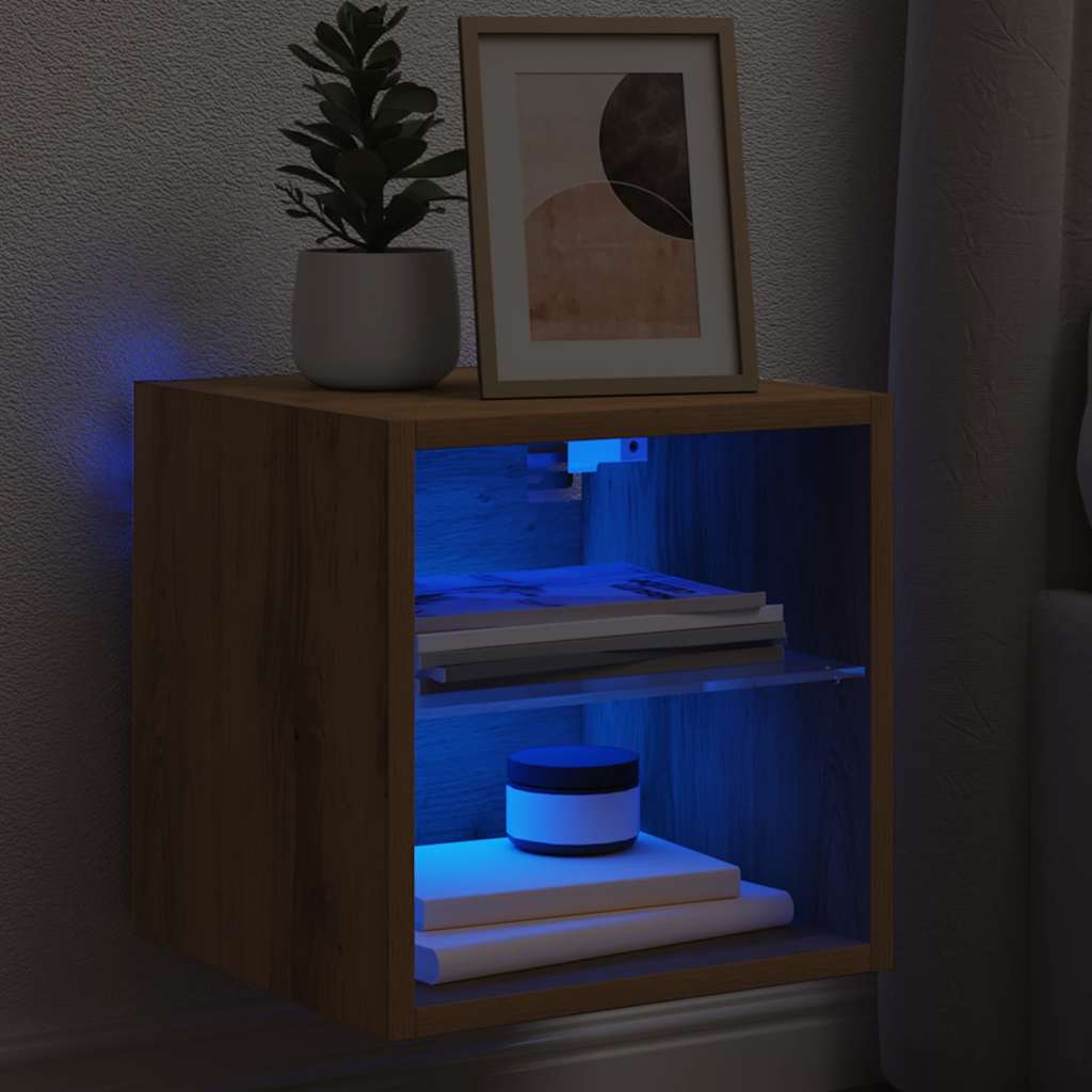 vidaXL TV Wall Cabinet with LED Lights Artisan Oak 30x28.5x30 cm