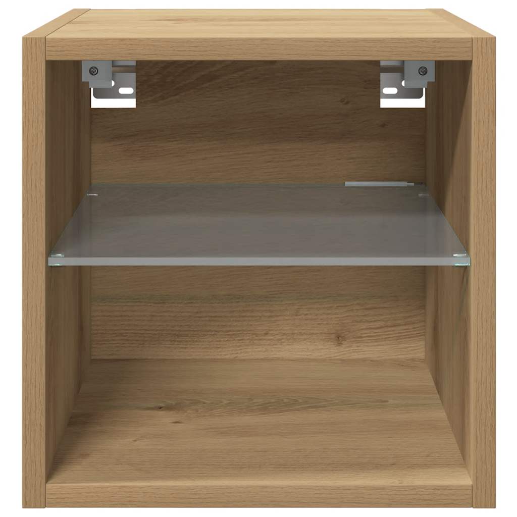 vidaXL TV Wall Cabinet with LED Lights Artisan Oak 30x28.5x30 cm