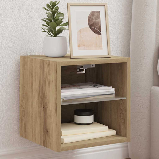 vidaXL TV Wall Cabinet with LED Lights Artisan Oak 30x28,5x30 cm