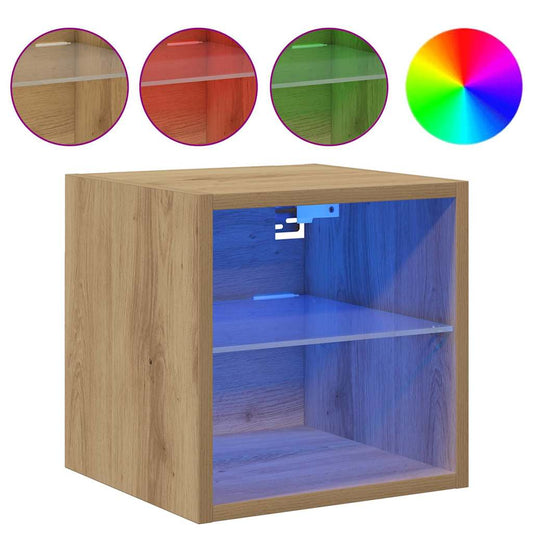 vidaXL TV Wall Cabinets with LED Lights 2 pcs Artisan Oak 30x28,5x30 cm