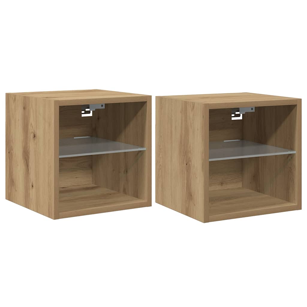 vidaXL TV Wall Cabinets with LED Lights 2 pcs Artisan Oak 30x28,5x30 cm