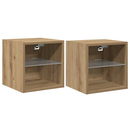 vidaXL TV Wall Cabinets with LED Lights 2 pcs Artisan Oak 30x28,5x30 cm