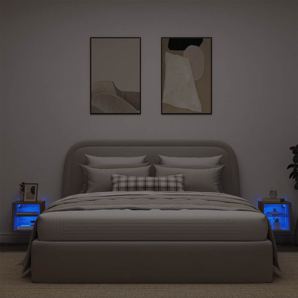 vidaXL TV Wall Cabinets with LED Lights 2 pcs Artisan Oak 30x28,5x30 cm