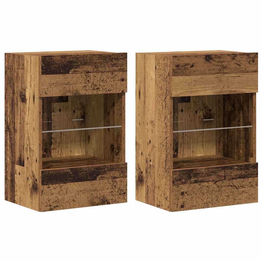 vidaXL Wall Cabinets with LED Lights for TV 2 pcs Old Wood 40x30x60,5 cm