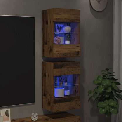 vidaXL Wall Cabinets with LED Lights for TV 2 pcs Old Wood 40x30x60,5 cm
