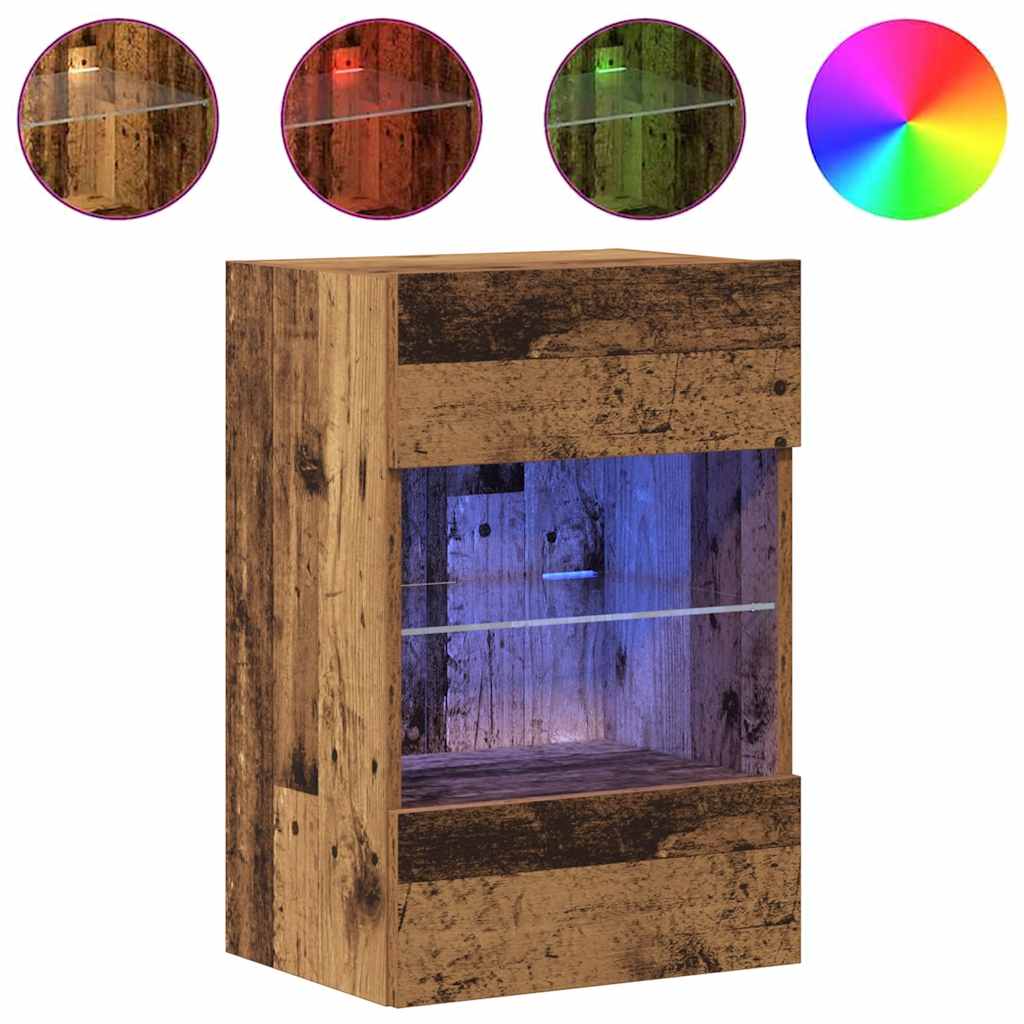 vidaXL Wall Cabinets with LED Lights for TV 2 pcs Old Wood 40x30x60,5 cm