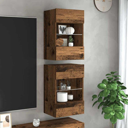vidaXL Wall Cabinets with LED Lights for TV 2 pcs Old Wood 40x30x60,5 cm