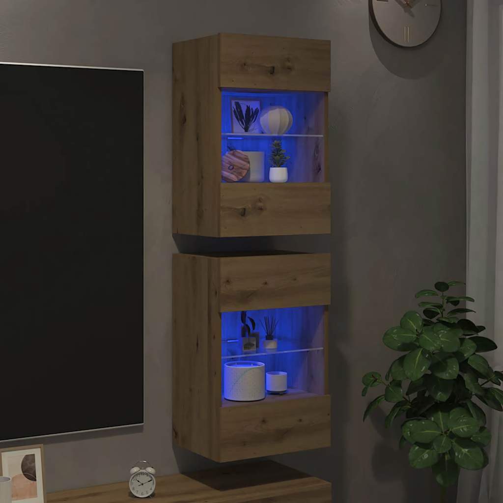 vidaXL Wall Cabinets with LED Lights for TV 2 pcs Artisan Oak 40x30x60,5 cm