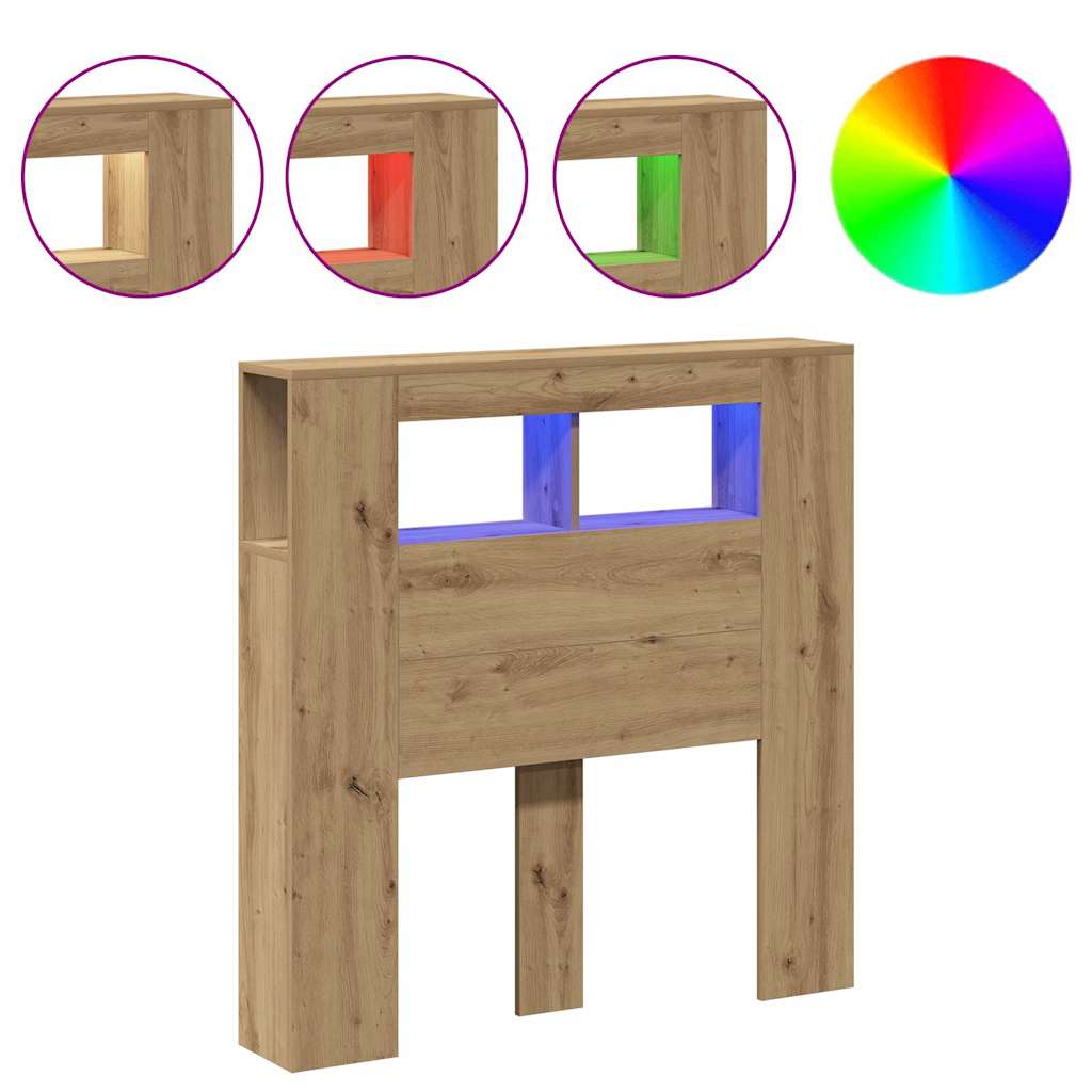 vidaXL LED Headboard Artisan Oak 100x18,5x103,5 cm Engineered Wood