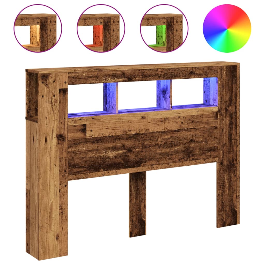 vidaXL LED Headboard Old Wood 140x18,5x103,5 cm Engineered Wood