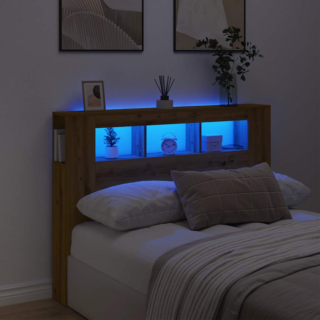 vidaXL LED Headboard Artisan Oak 140x18,5x103,5 cm Engineered Wood