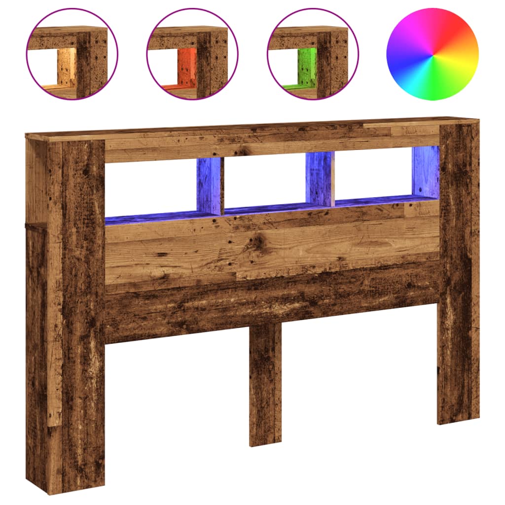 vidaXL LED Headboard Old Wood 160x18,5x103,5 cm Engineered Wood