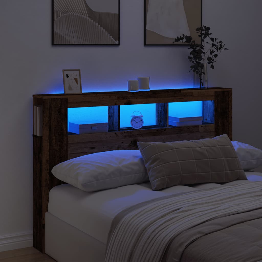 vidaXL LED Headboard Old Wood 160x18,5x103,5 cm Engineered Wood