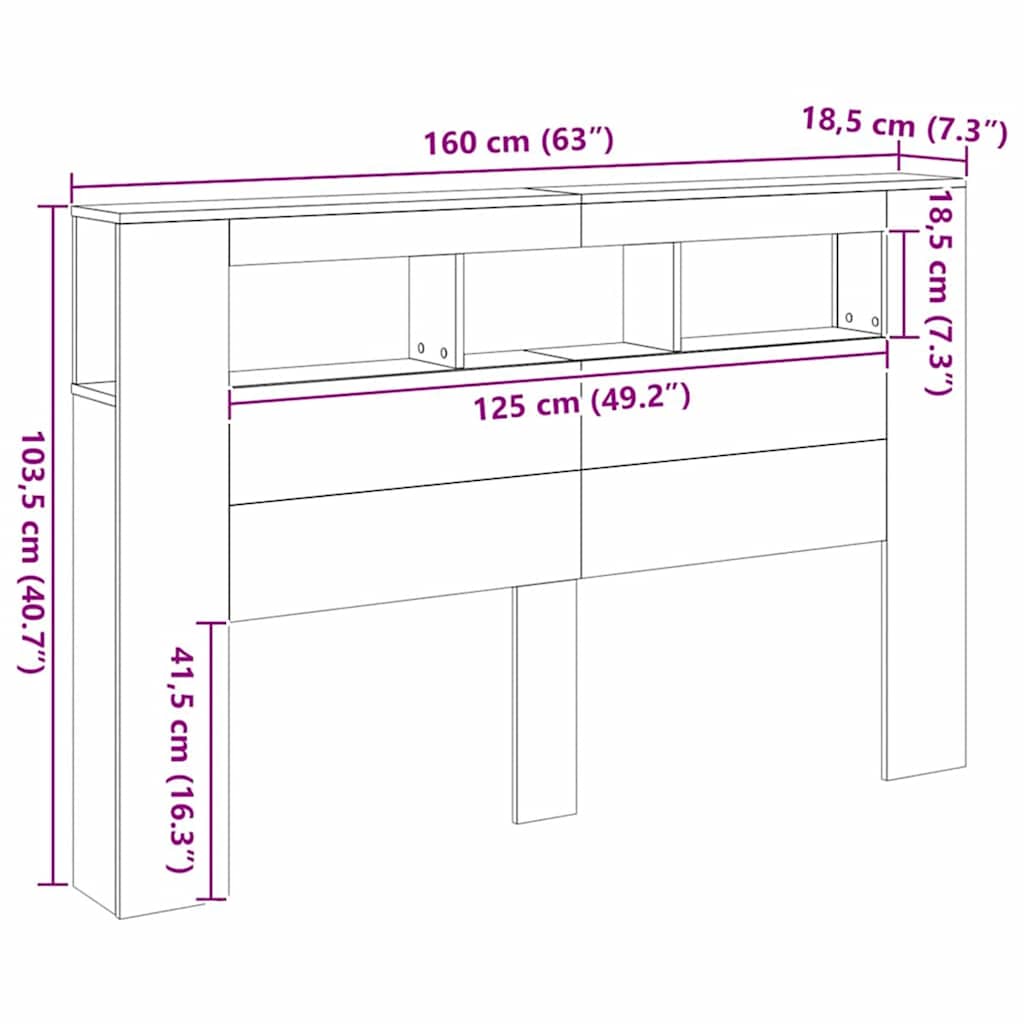vidaXL LED Headboard Artisan Oak 160x18,5x103,5 cm Engineered Wood