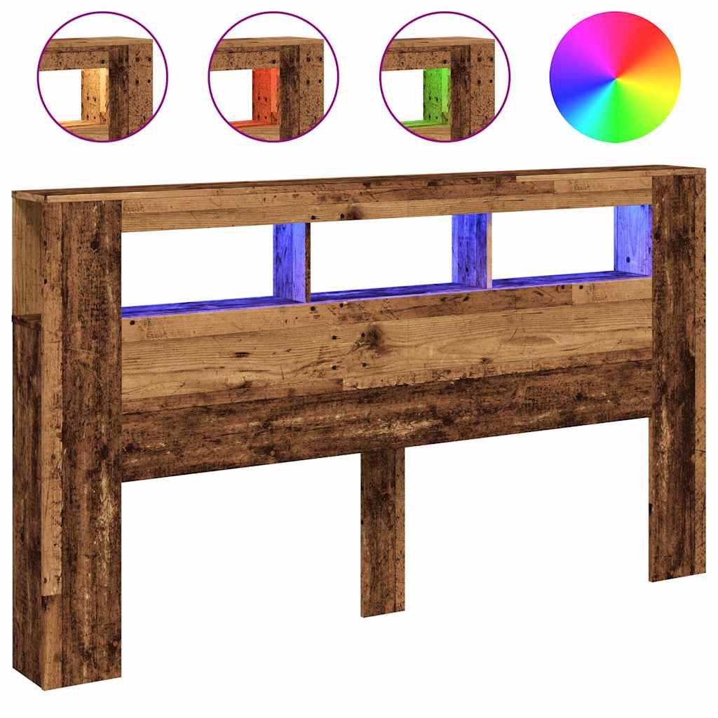 vidaXL LED Headboard Old Wood 180x18.5x103.5 cm Engineered Wood
