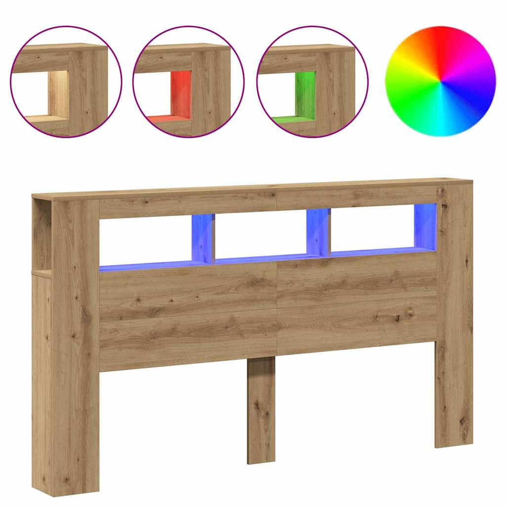 vidaXL LED Headboard Artisan Oak 180x18,5x103,5 cm Engineered Wood