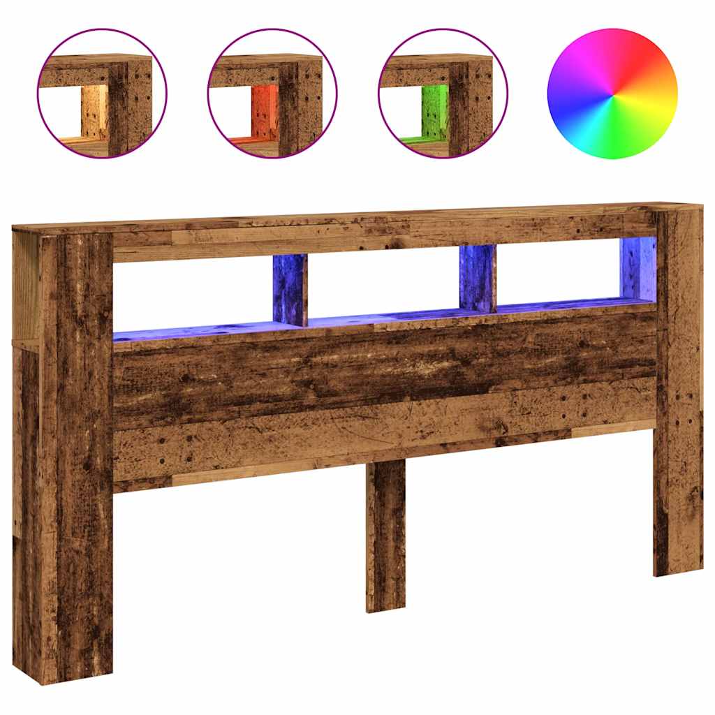 vidaXL LED Headboard Old Wood 200x18,5x103,5 cm Engineered Wood