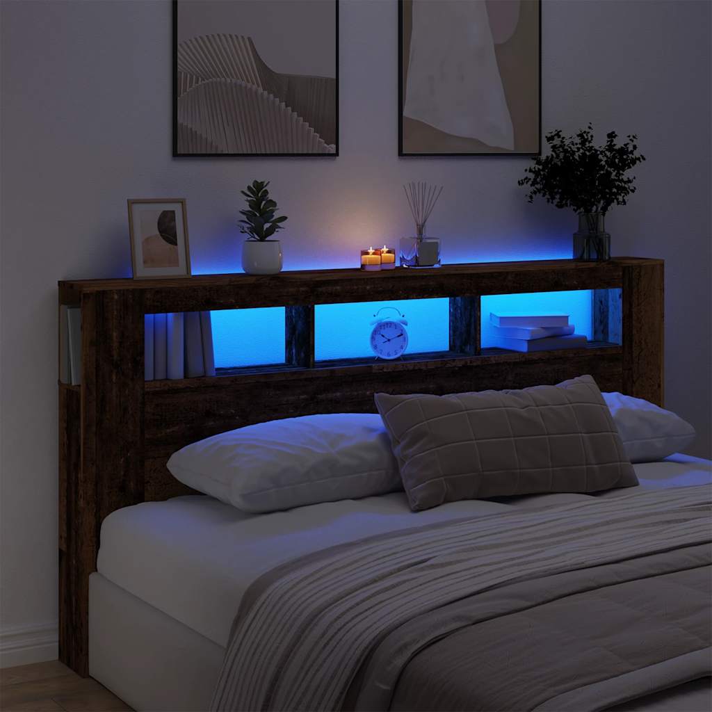 vidaXL LED Headboard Old Wood 200x18,5x103,5 cm Engineered Wood