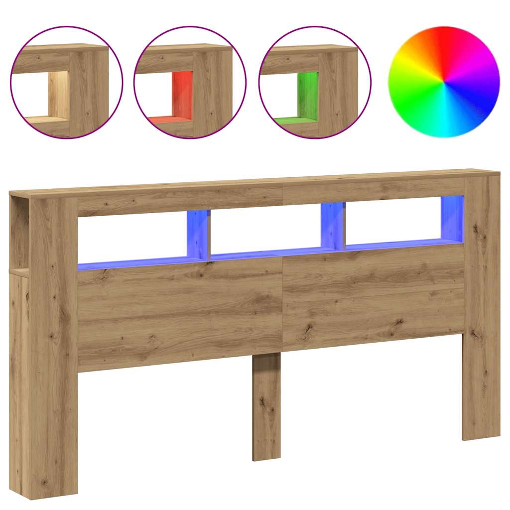 vidaXL LED Headboard Artisan Oak 200x18,5x103,5 cm Engineered Wood